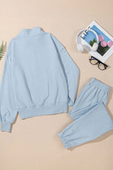 Half Zip Long Sleeve Top and Joggers Set - Trendsi - Flyclothing LLC