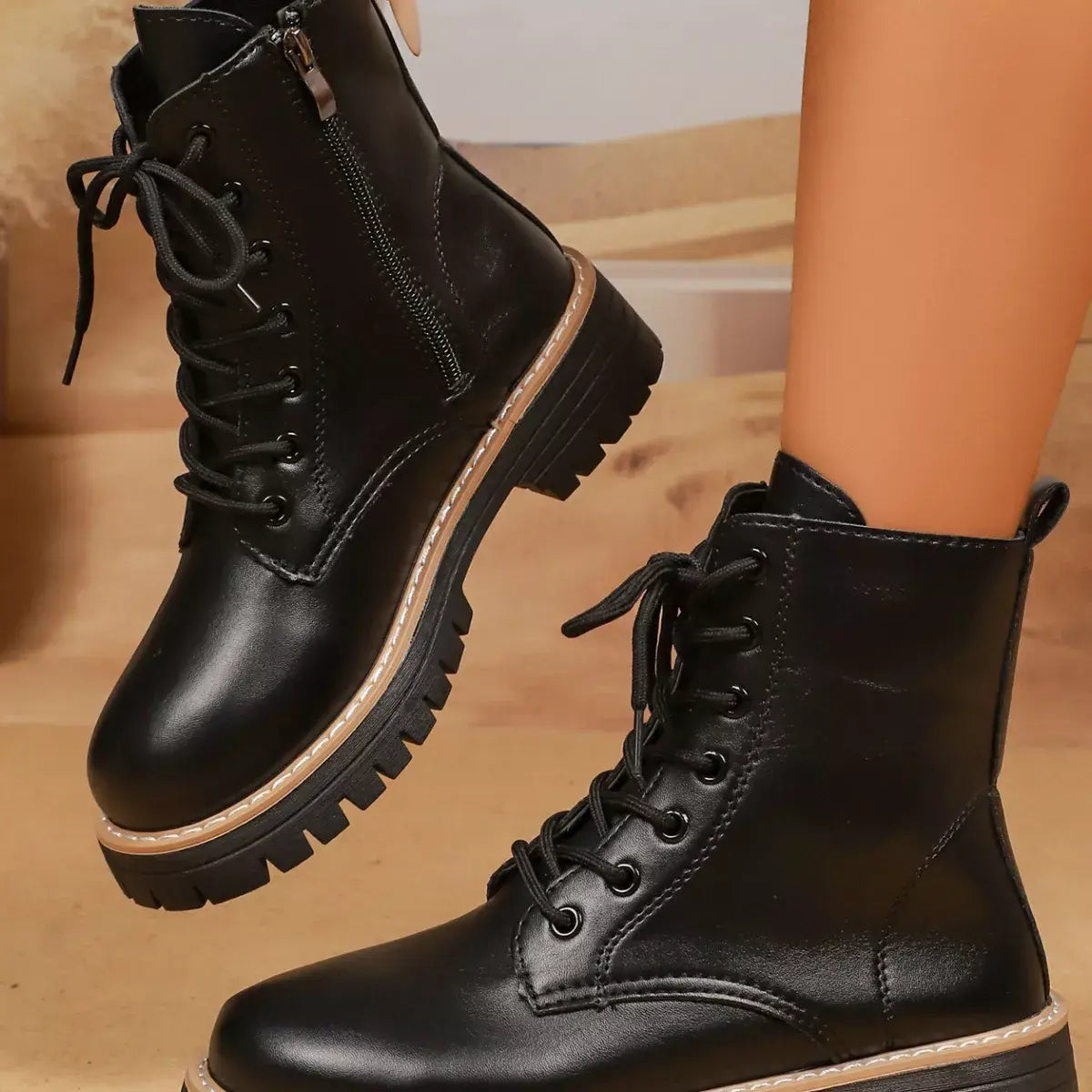 Lace-Up Platform Boots - Trendsi - Flyclothing LLC