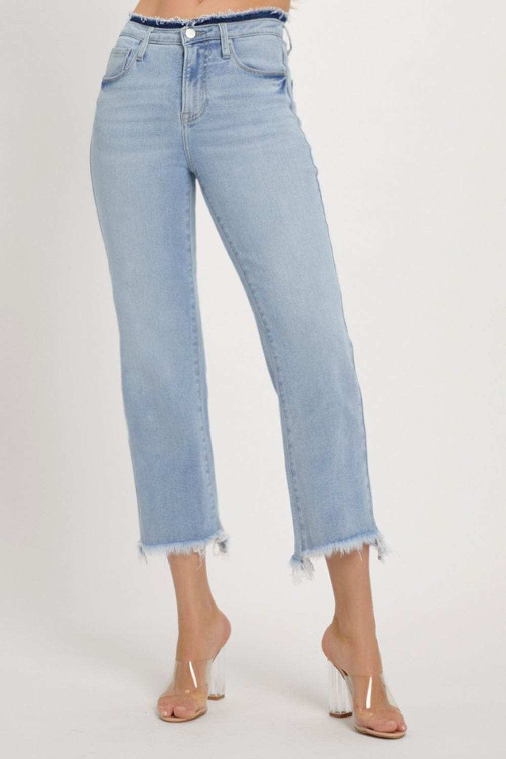 RISEN Full Size High Rise Raw Edge Crop Jeans - Trendsi - Flyclothing LLC
