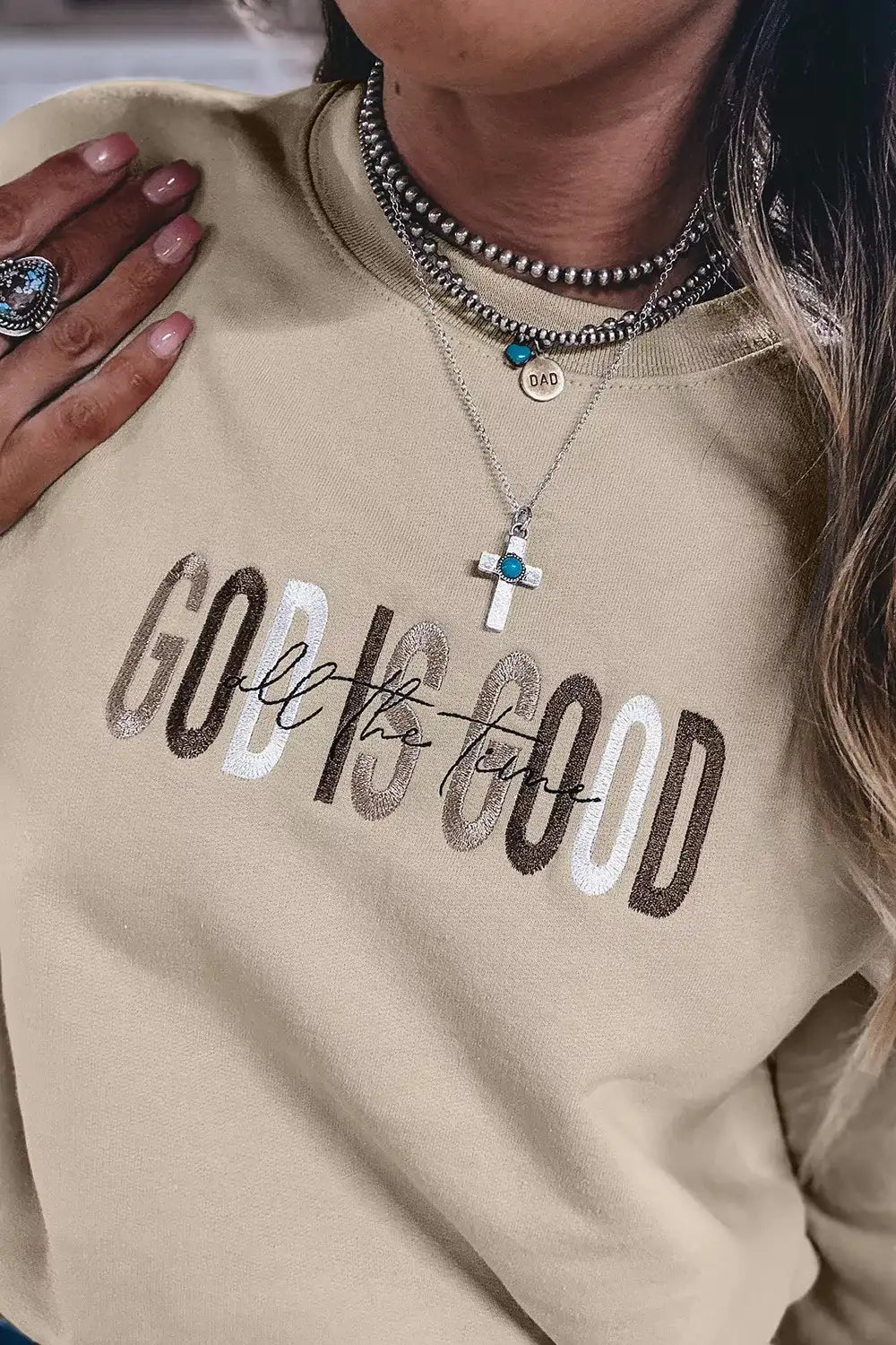 God Is Good Letter Graphic Crew Neck Sweatshirt - Trendsi - Flyclothing LLC