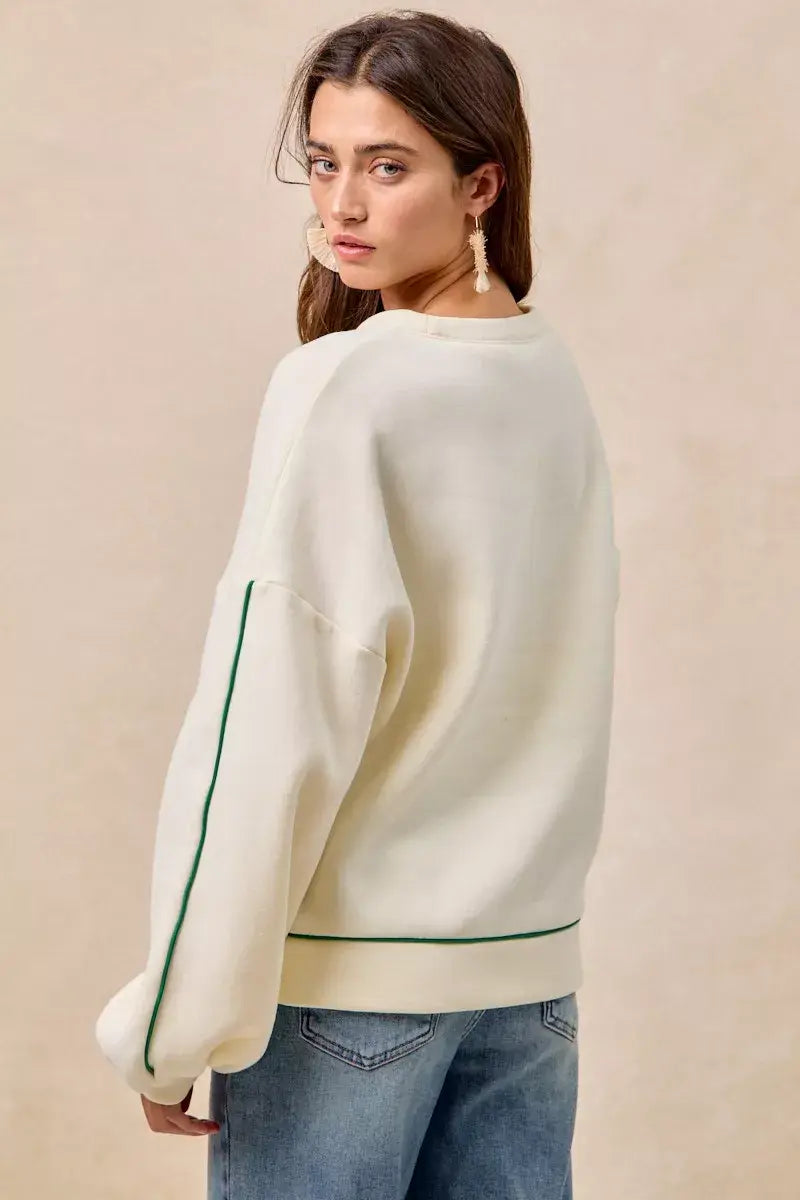 BiBi Cactus Embroidered Fleece Sweatshirt - Trendsi - Flyclothing LLC