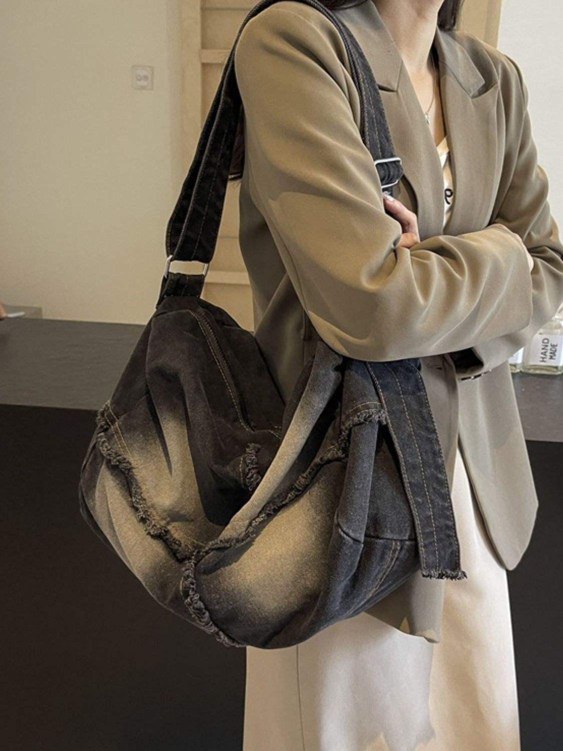 Raw Hem Gradient Crossbody Bag - Trendsi - Flyclothing LLC