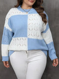 Plus Size Openwork Color Block Long Sleeve Sweater - Trendsi