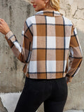 Plaid Collared Neck Cropped Jacket - Trendsi
