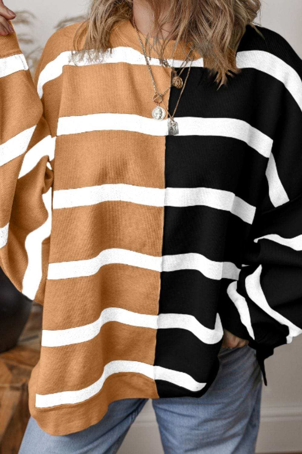 Contrast Striped Long Sleeve Sweatshirt - Trendsi - Flyclothing LLC
