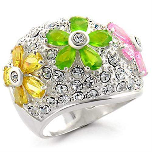 34015 - High-Polished 925 Sterling Silver Ring with AAA Grade CZ in Multi Color - Alamode - Flyclothing LLC