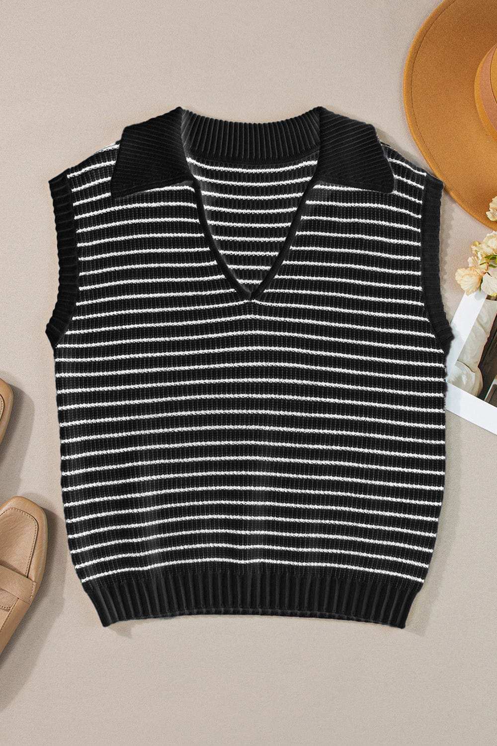 Striped Collared Neck Tank - Trendsi - Flyclothing LLC
