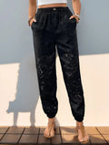 Pocketed Lace Elastic Waist Pants - Trendsi