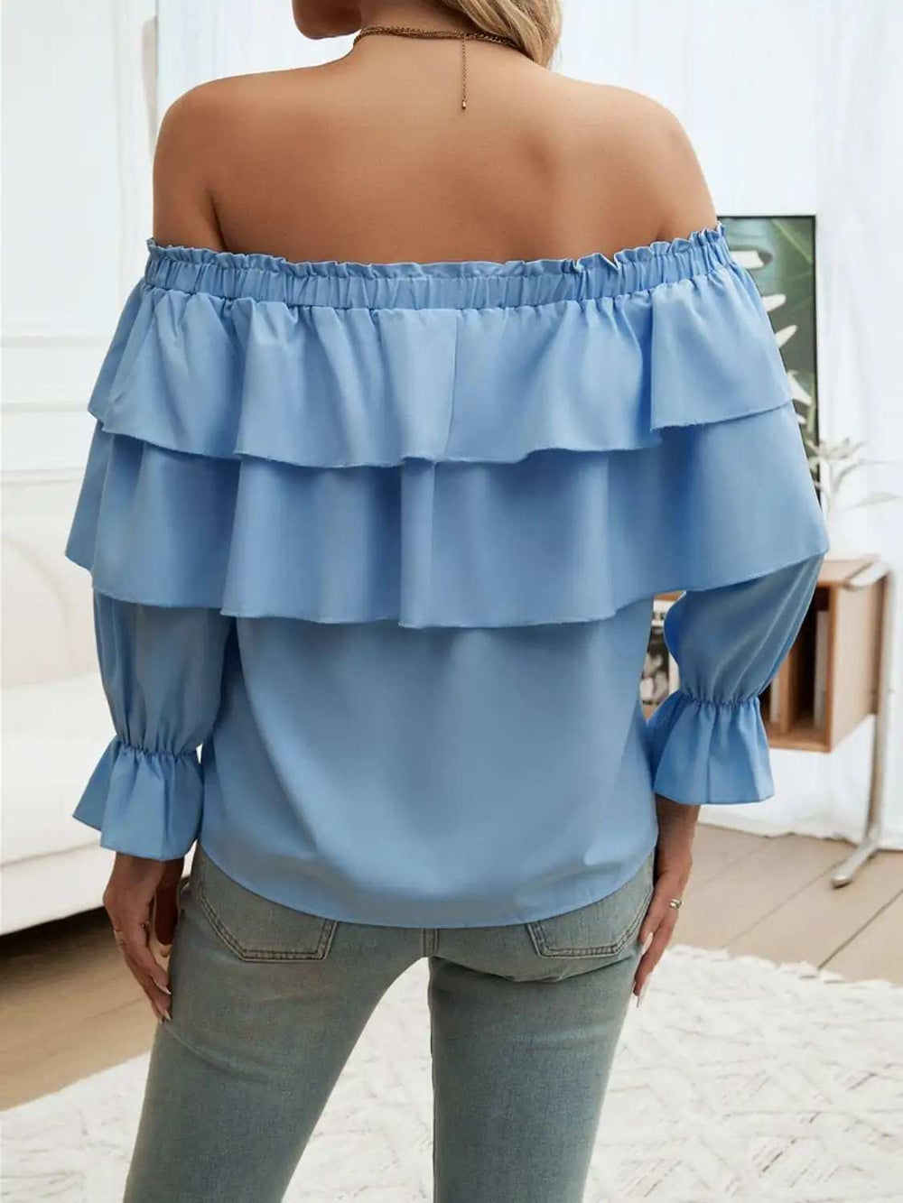 Off-Shoulder Flounce Sleeve Blouse - Trendsi - Flyclothing LLC