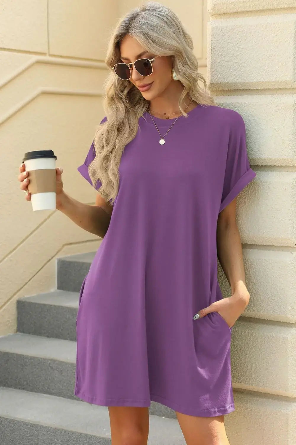 Florira Short Sleeve Mini Dress with Pockets - Trendsi - Flyclothing LLC