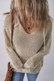 Openwork Dropped Shoulder Hooded Knit Top - Trendsi - Flyclothing LLC