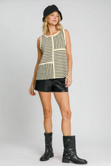 Umgee Round Neck Texture Striped Tank - Trendsi - Flyclothing LLC
