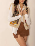 Embroidered Fuzzy Trim Open Front Vest Coat - Trendsi - Flyclothing LLC