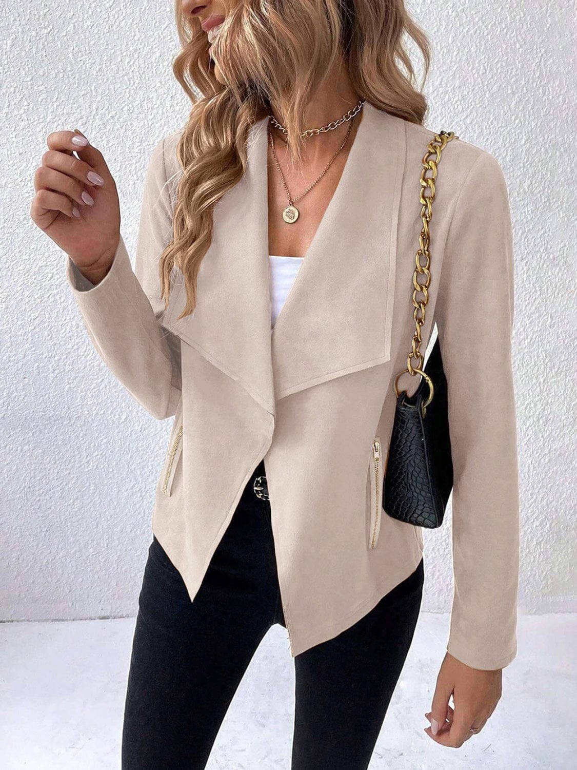 Collared Neck Long Sleeve Jacket - Trendsi
