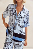 Printed Button Up Shirt and Pants Set Plus Size - Trendsi