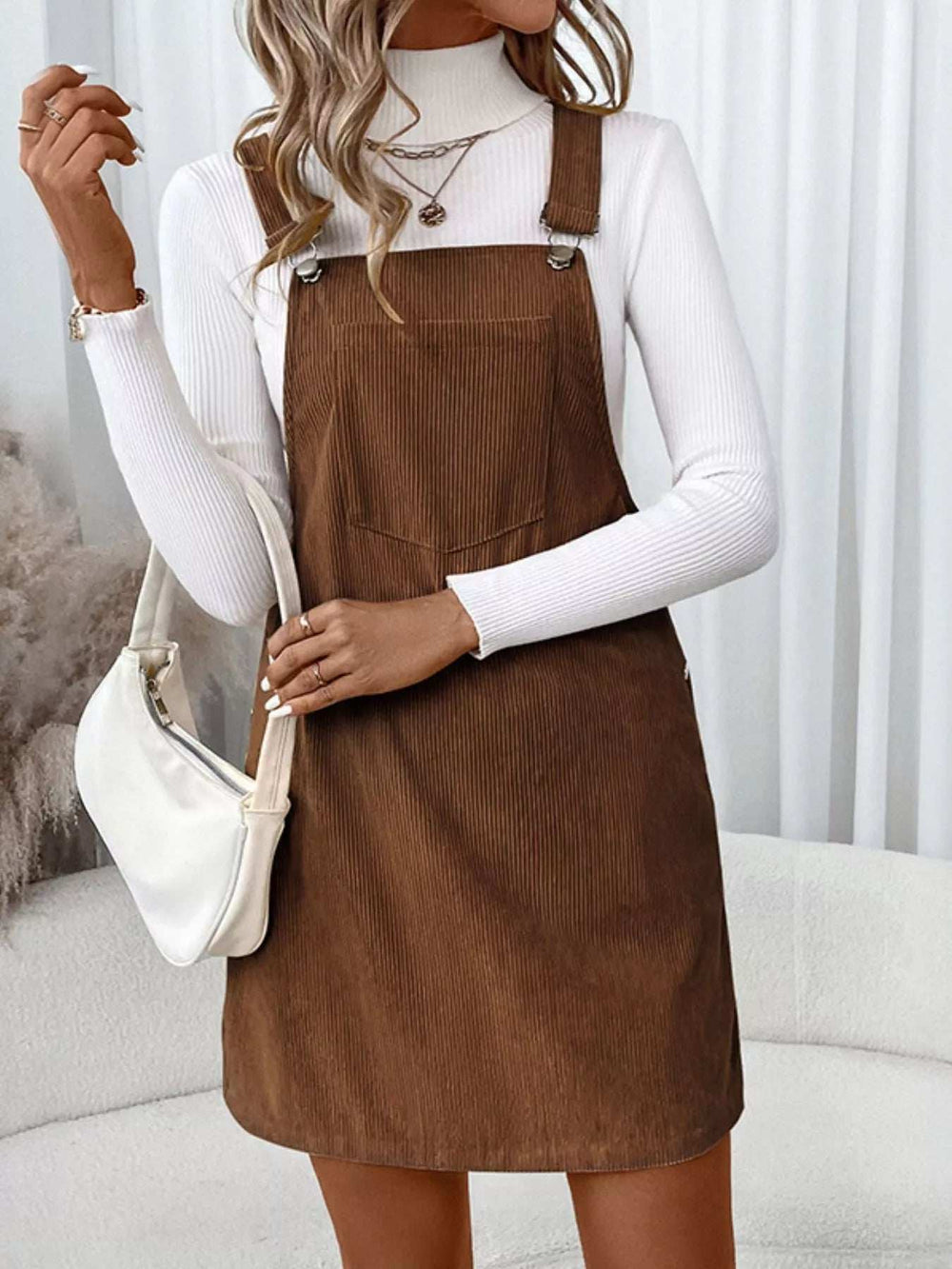 Corduroy Overall Mini Dress with Adjustable Straps - Trendsi - Flyclothing LLC