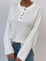 Button Detail Long Sleeve Knit Top - Trendsi - Flyclothing LLC