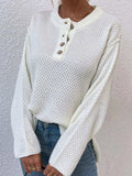 Button Detail Long Sleeve Knit Top - Trendsi - Flyclothing LLC