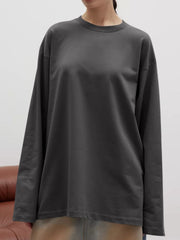 Round Neck Dropped Shoulder Long Sleeve T-Shirt - Trendsi