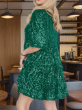 Sequin Round Neck Half Sleeve Mini Dress - Trendsi - Flyclothing LLC