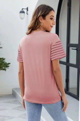 Color Block Round Neck Short Sleeve T-Shirt - Trendsi - Flyclothing LLC