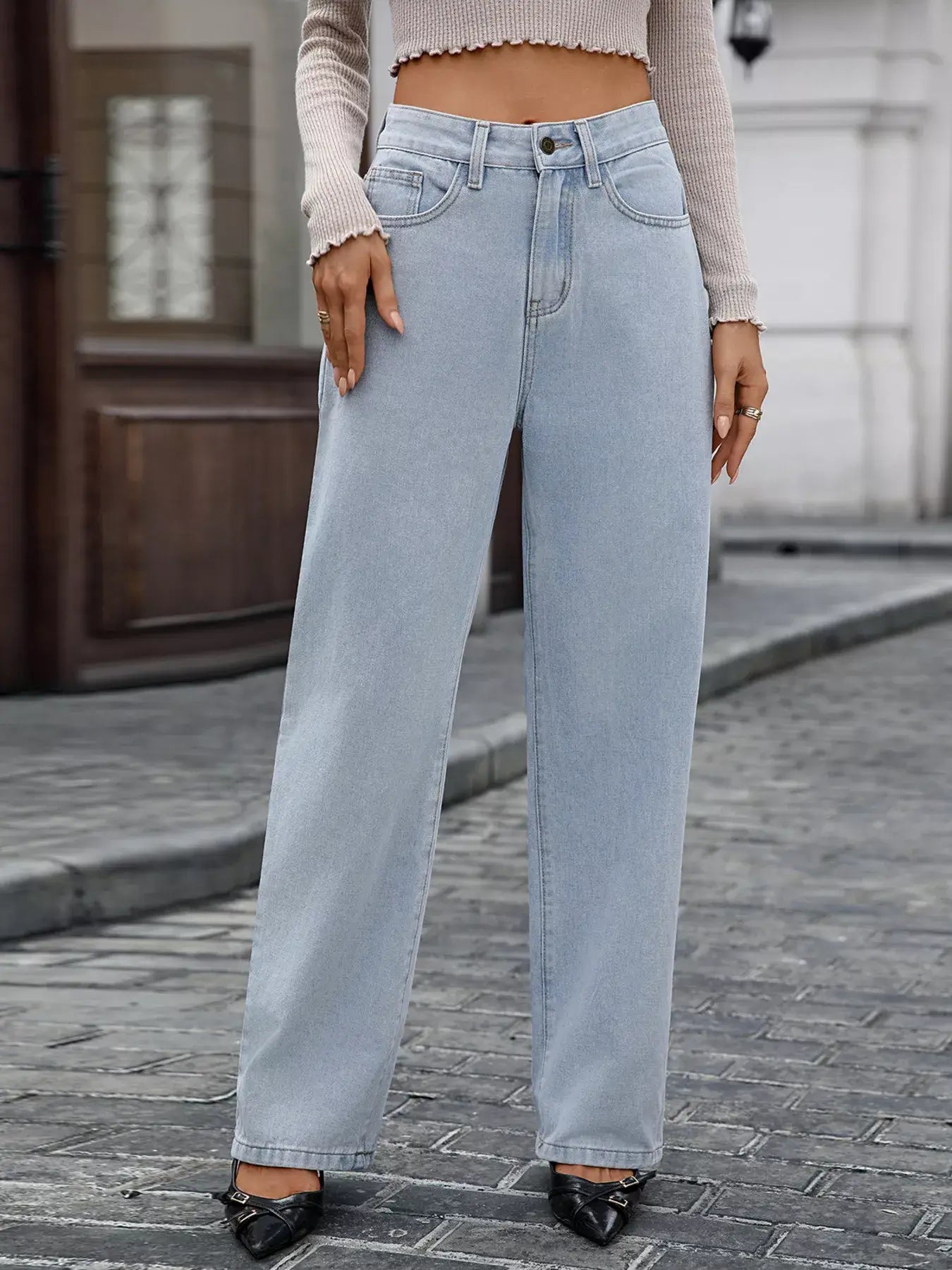 High Waisted Wide Leg Jeans - Trendsi - Flyclothing LLC