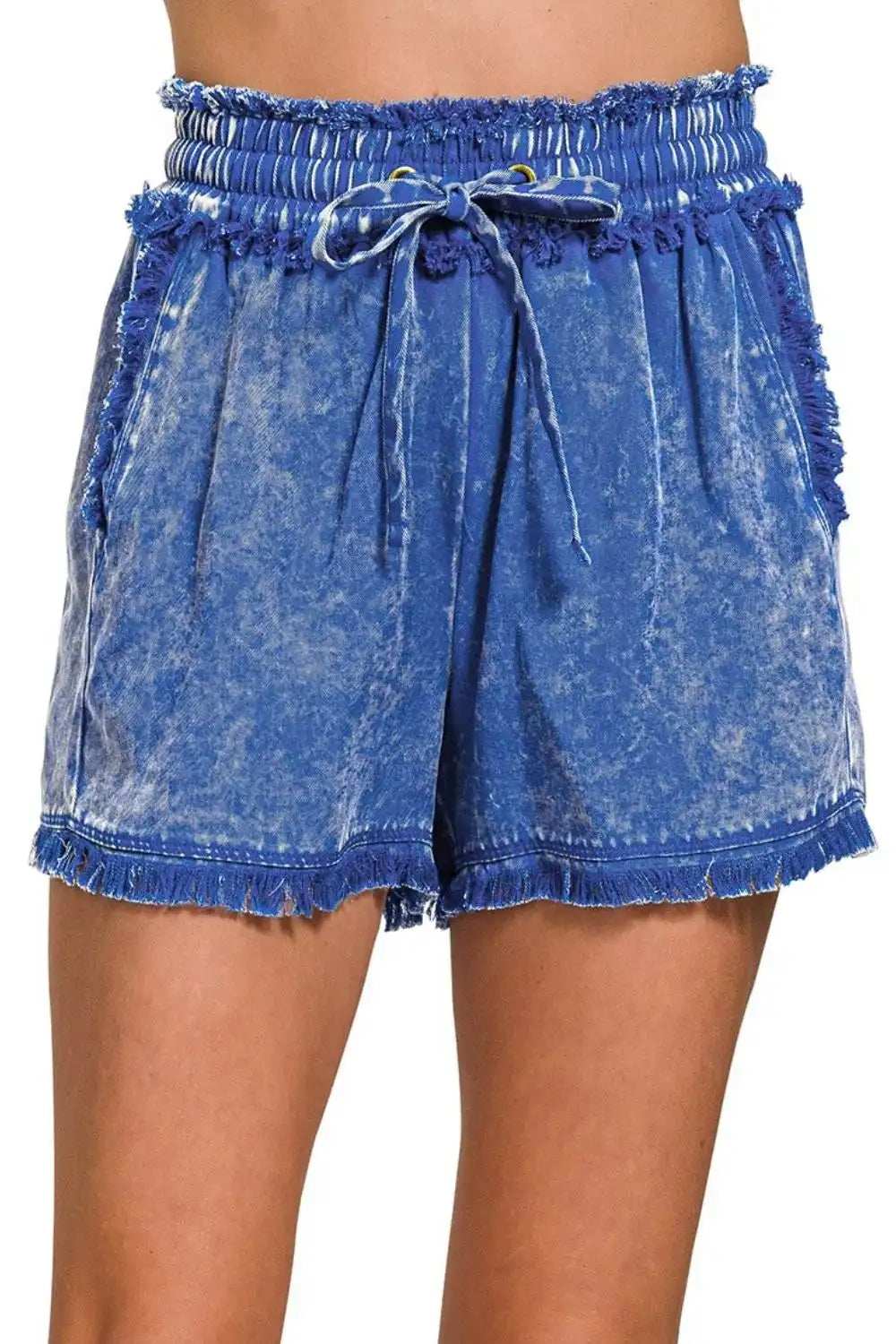 Zenana Mineral Frayed Hem Washed Shorts - Trendsi - Flyclothing LLC