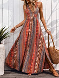 Tied Back Printed Sleeveless Maxi Slit Dress - Trendsi