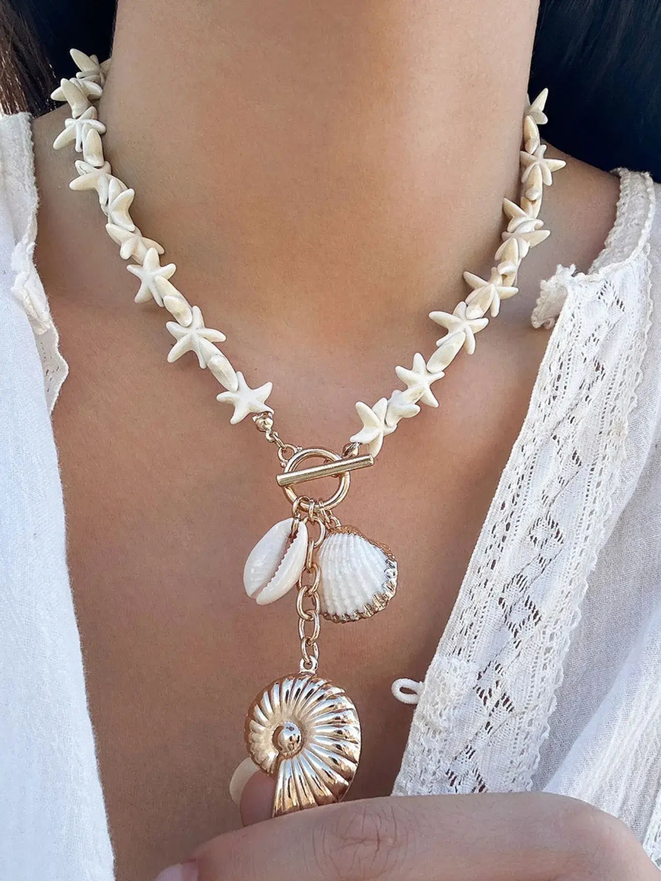Starfish Shell Pendant Necklace - Trendsi - Flyclothing LLC