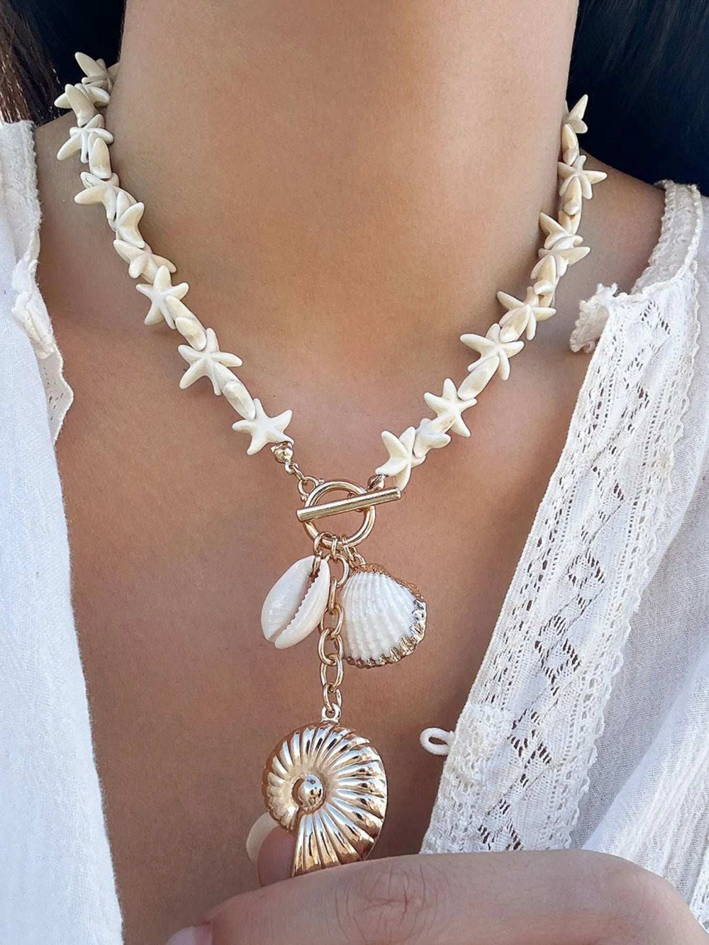 Starfish Shell Pendant Necklace - Trendsi - Flyclothing LLC