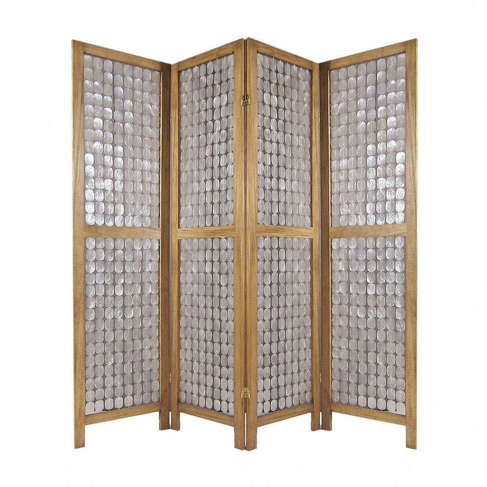 84" Clear Capiz Mother of Pearl Folding Three Panel Screen Room Divider - Homeroots - Flyclothing LLC