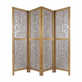 84" Clear Capiz Mother of Pearl Folding Three Panel Screen Room Divider - Homeroots