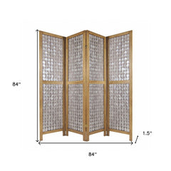 84" Clear Capiz Mother of Pearl Folding Three Panel Screen Room Divider