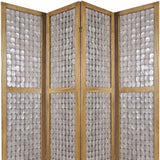 84" Clear Capiz Mother of Pearl Folding Three Panel Screen Room Divider - Homeroots