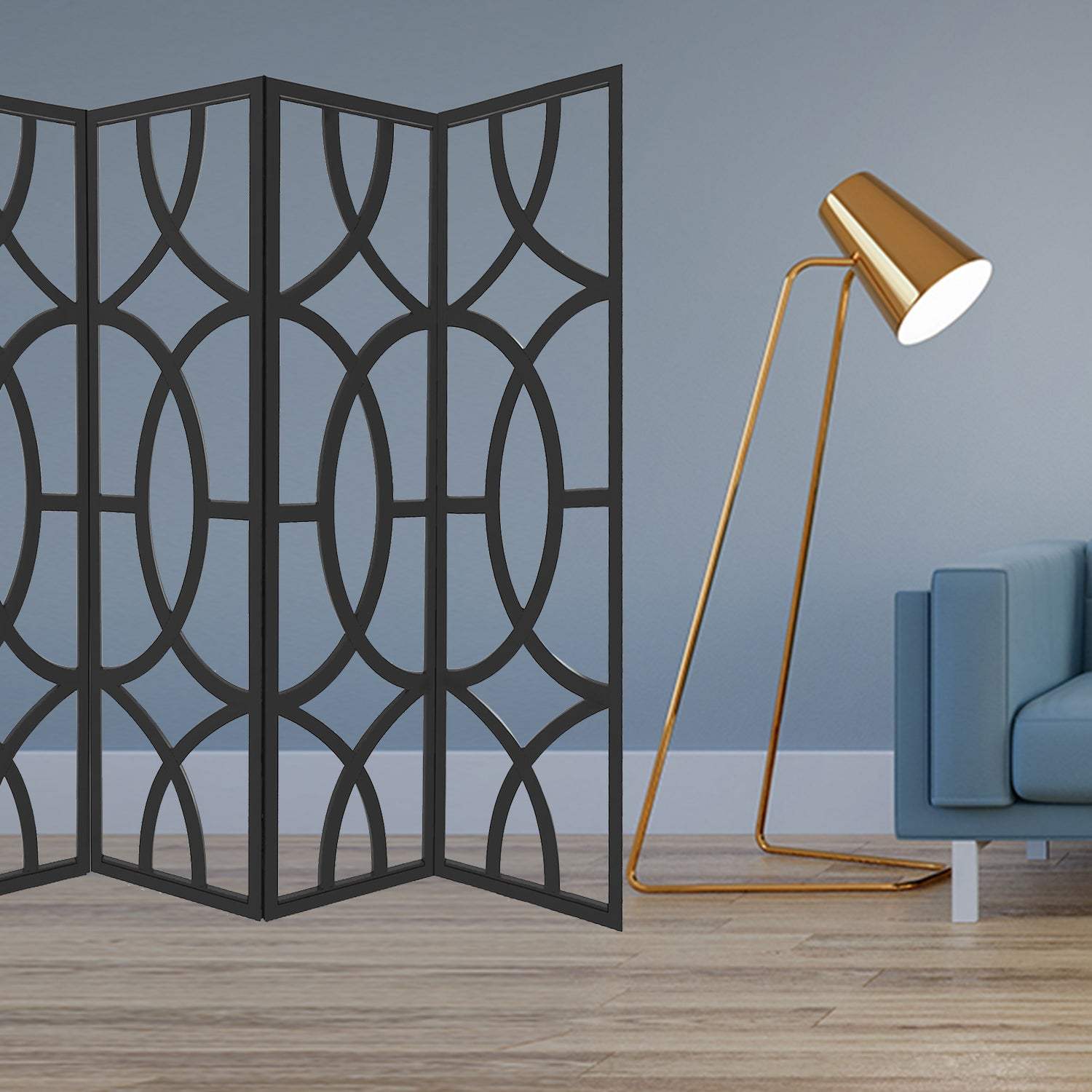 84 X 2 X 84 Black Wood 4 Panel Screen - Homeroots - Flyclothing LLC