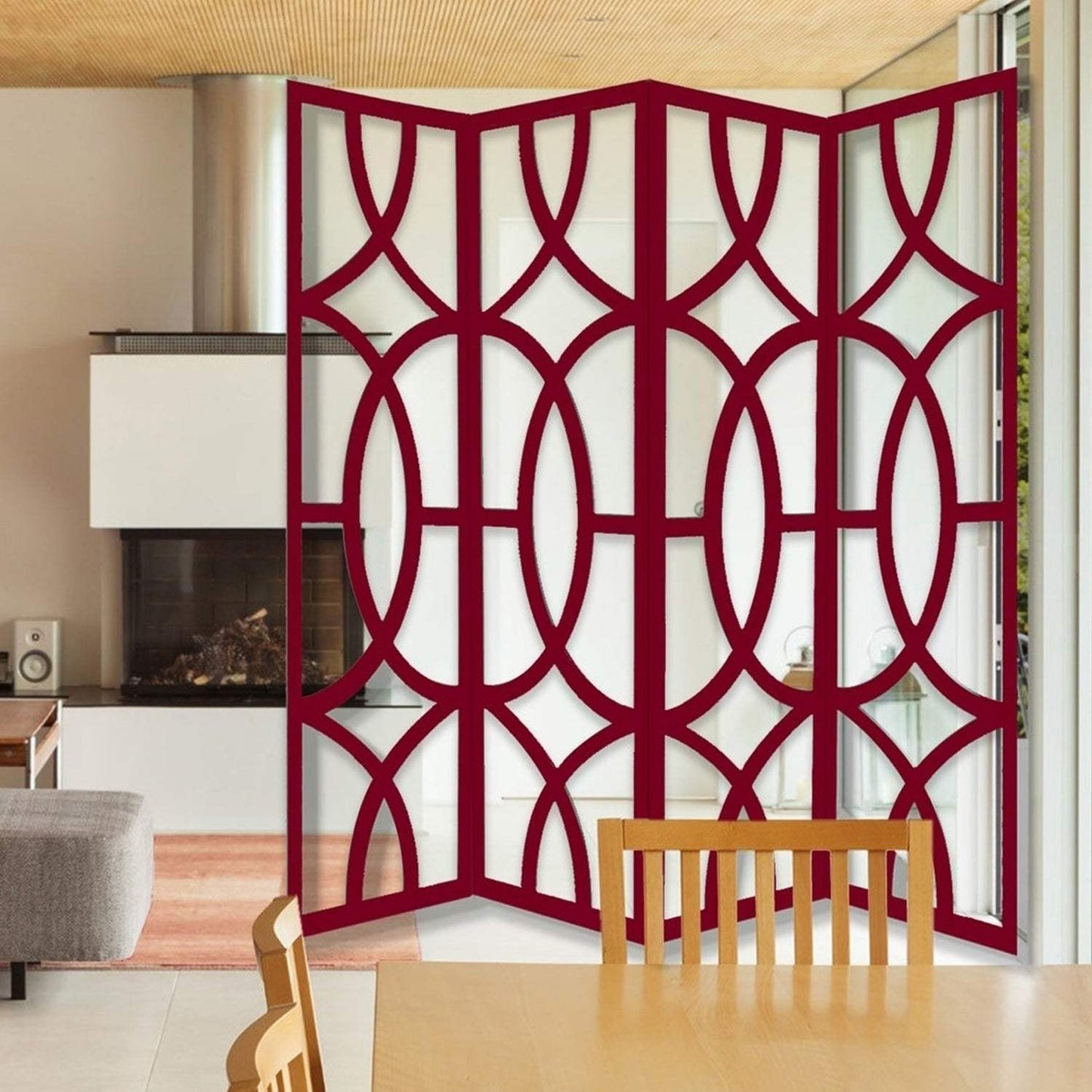 84 X 2 X 84 Red Wood 4 Panel Screen - Homeroots - Flyclothing LLC