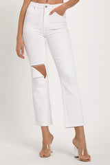 RISEN Full Size Distressed Cropped Straight Jeans - Trendsi - Flyclothing LLC