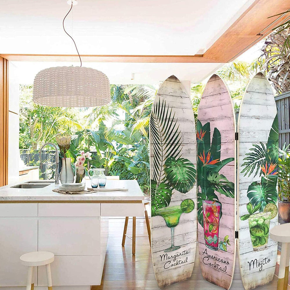 47 X 1 X 71 Multicolor Wood Surfboard  Screen - Homeroots