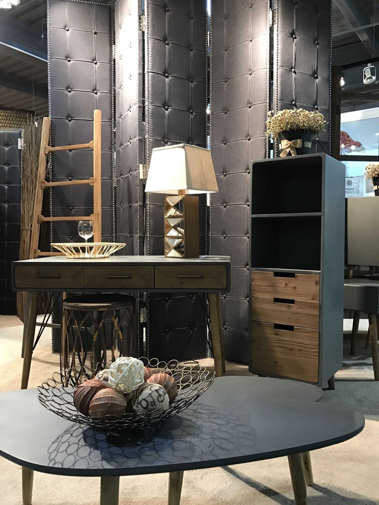 108" Gray Fabric And Wood Folding Five Panel Screen Room Divider - Homeroots - Flyclothing LLC