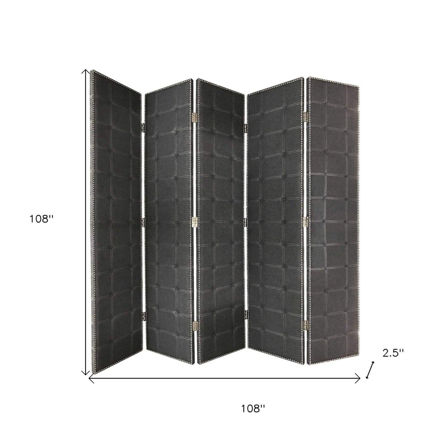 108" Gray Fabric And Wood Folding Five Panel Screen Room Divider - Homeroots - Flyclothing LLC