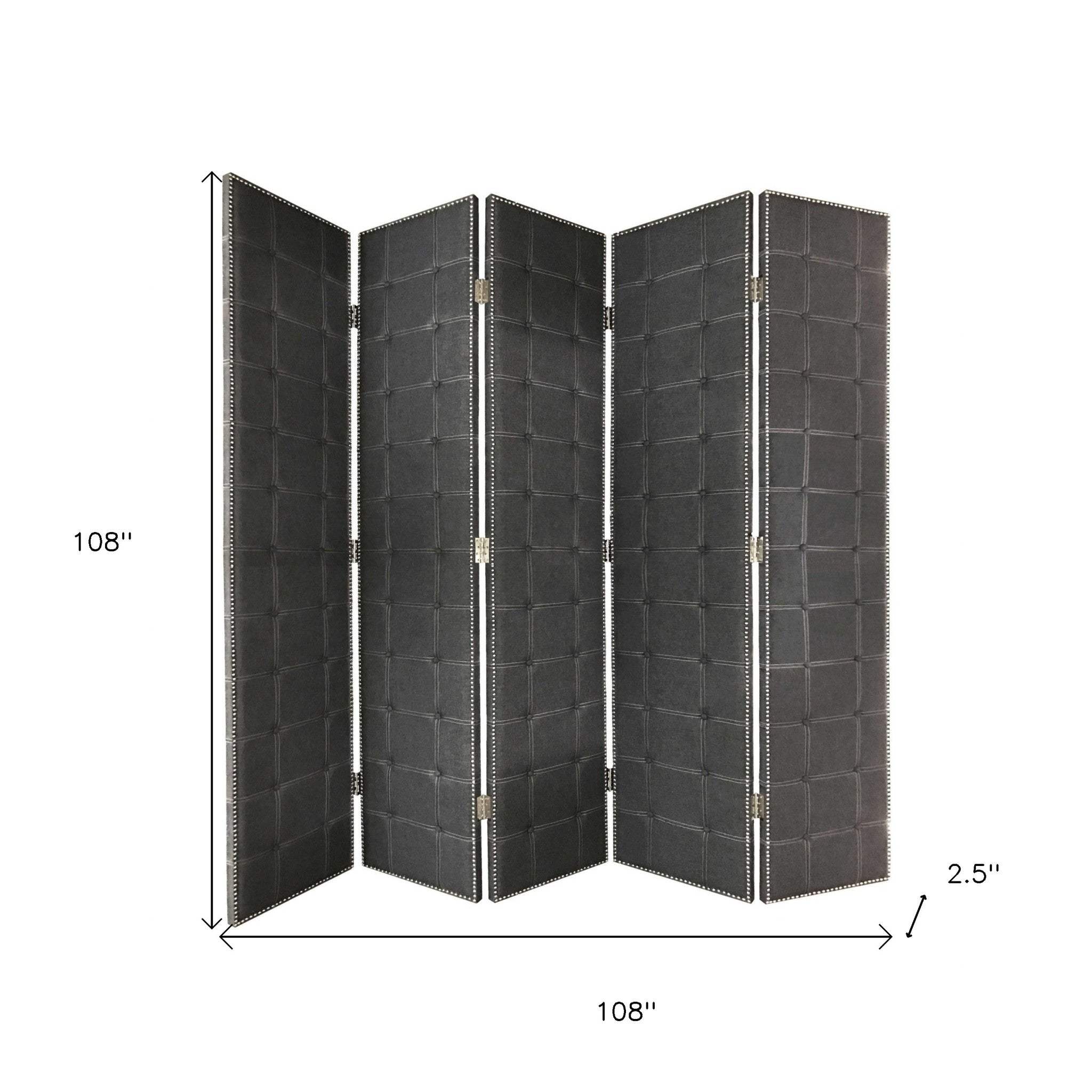 108" Gray Fabric And Wood Folding Five Panel Screen Room Divider - Homeroots - Flyclothing LLC