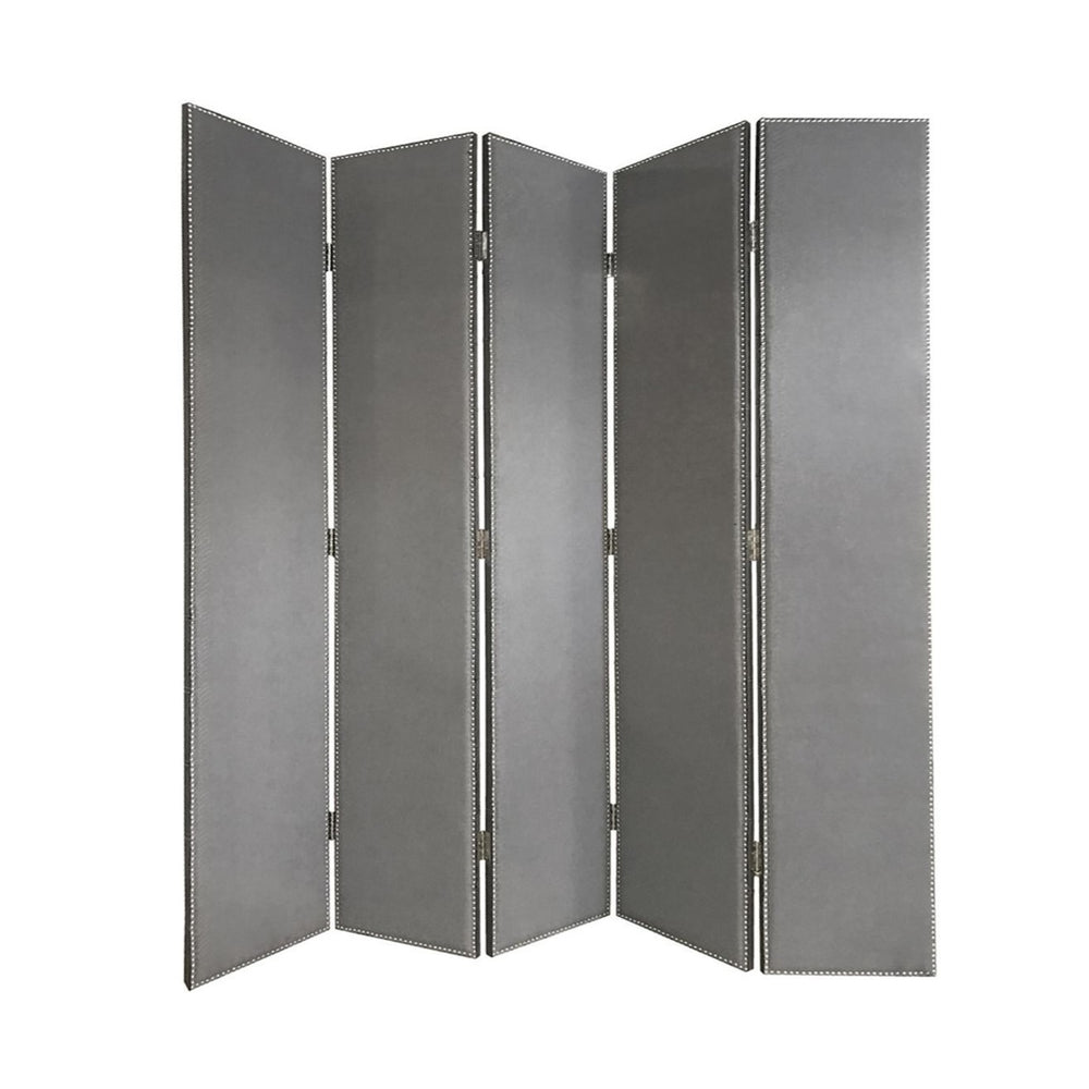 108" Gray Fabric And Wood Folding Five Panel Screen Room Divider - Homeroots - Flyclothing LLC