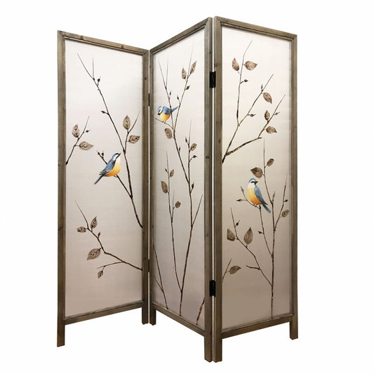 60 X 1 X 63 Brown Fabric And Wood  3 Panel Screen - Homeroots