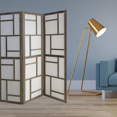 50" Gray and White Wood and Fabric Three Panel Screen Room Divider - Homeroots