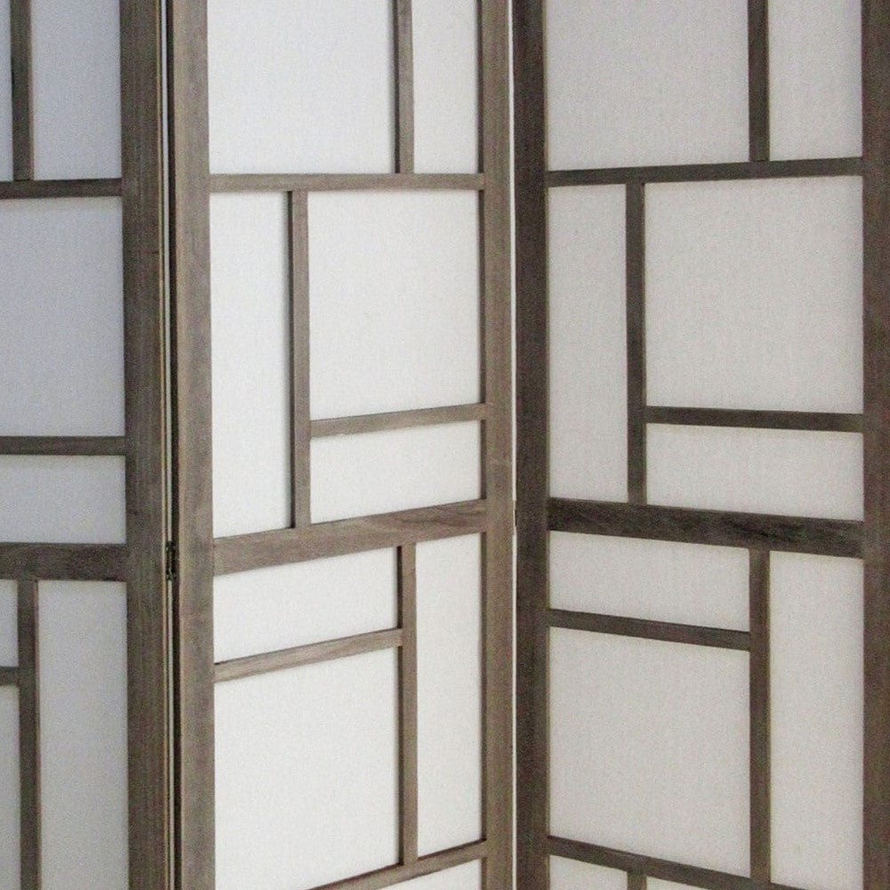 50" Gray and White Wood and Fabric Three Panel Screen Room Divider - Homeroots