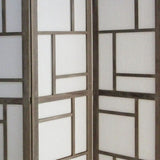 50" Gray and White Wood and Fabric Three Panel Screen Room Divider - Homeroots