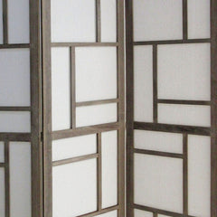 50" Gray and White Wood and Fabric Three Panel Screen Room Divider - Homeroots