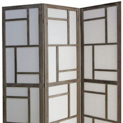 50" Gray and White Wood and Fabric Three Panel Screen Room Divider - Homeroots