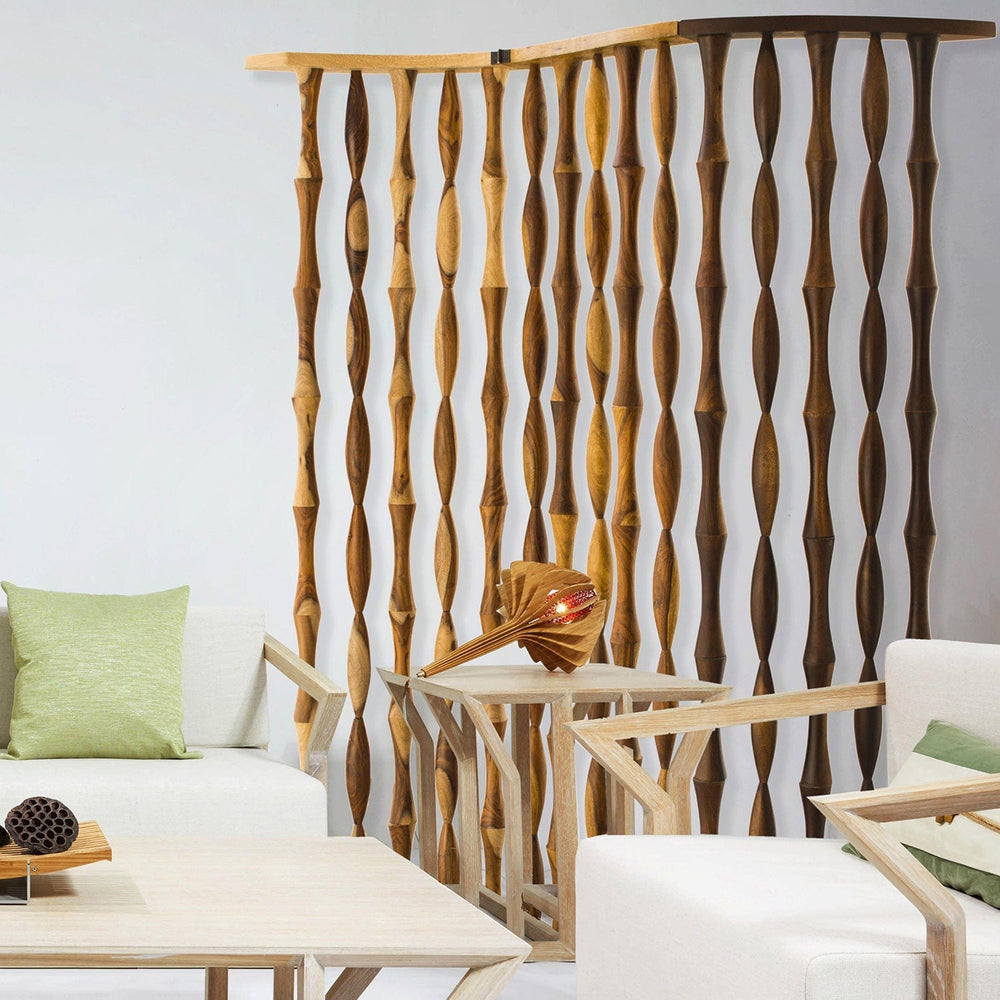 74" Natural Solid Wood Three Panel Screen Room Divider - Homeroots - Flyclothing LLC