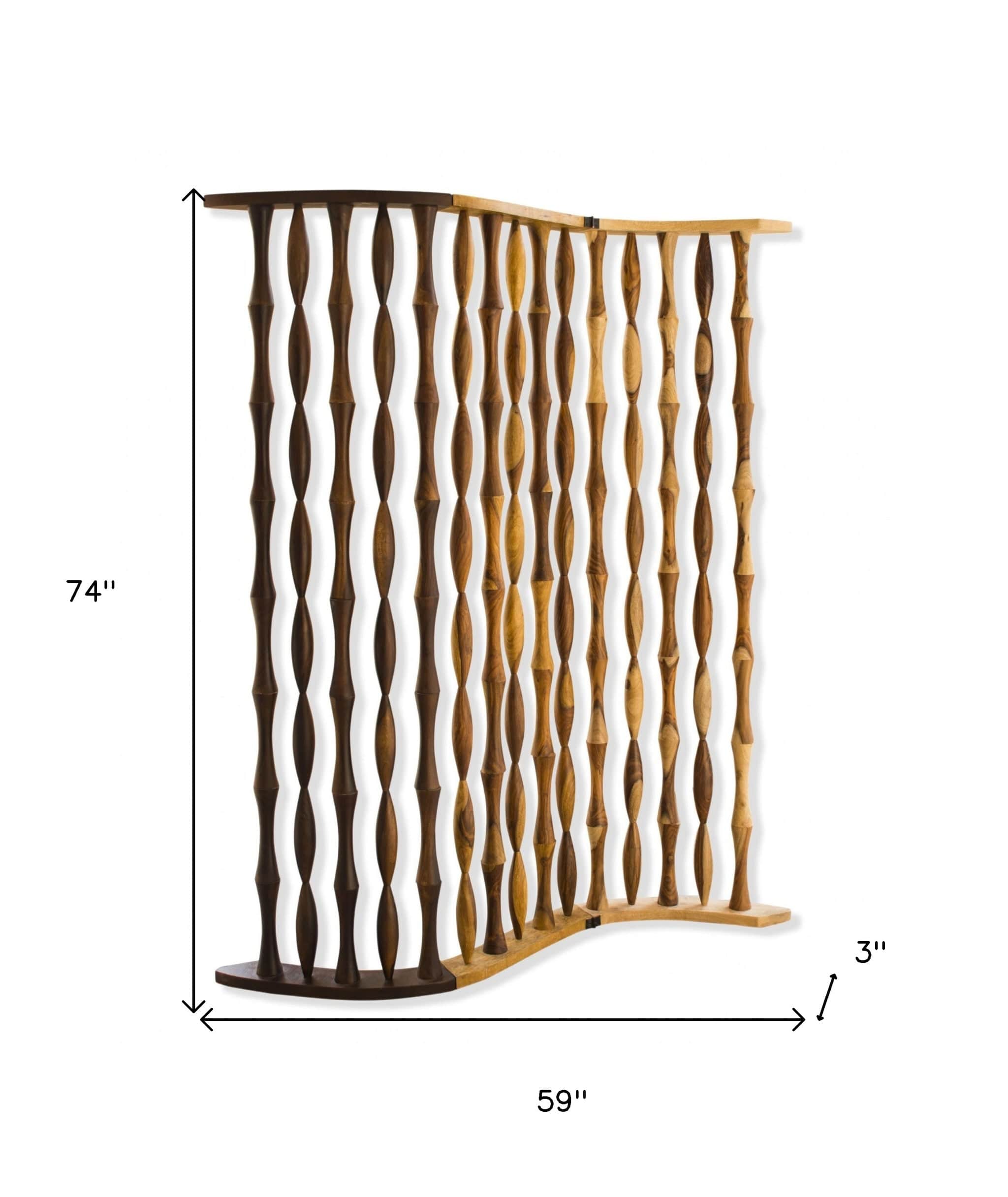 74" Natural Solid Wood Three Panel Screen Room Divider - Homeroots - Flyclothing LLC
